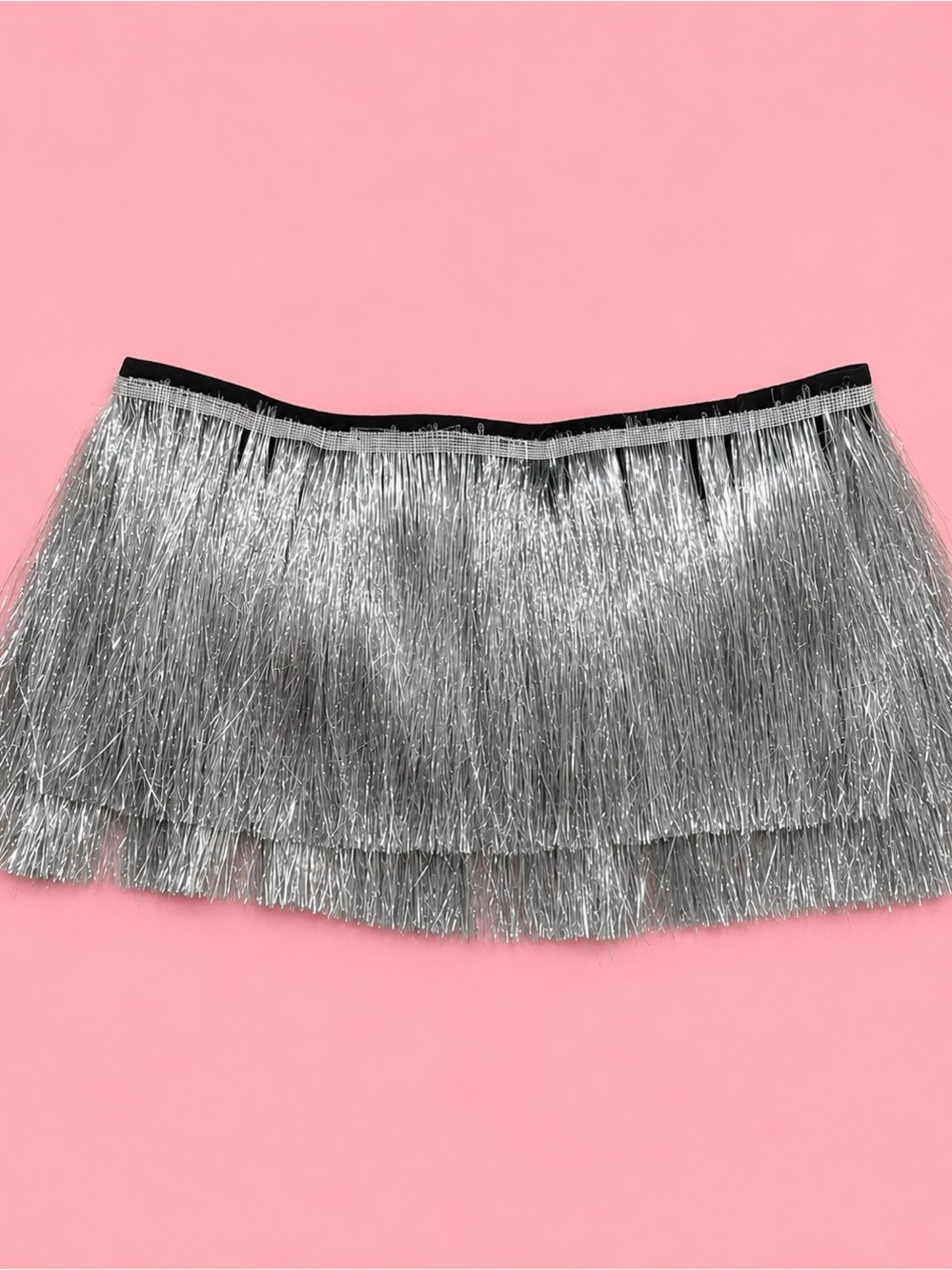 Metallic Silver Fringe Crop Top